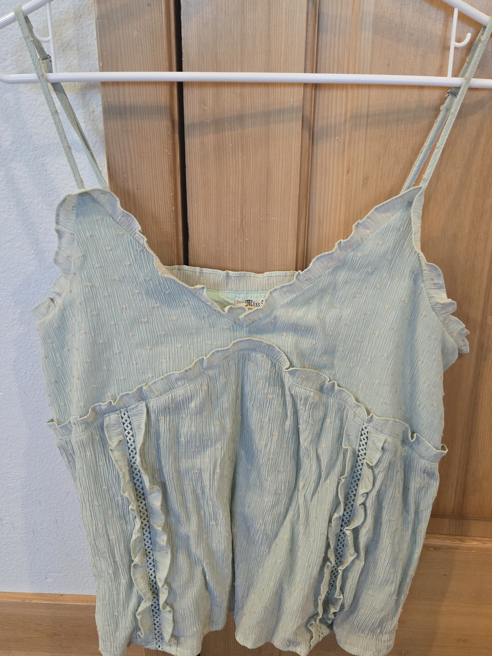 Miss Me Pale Green Ruffled Spaghetti Strap Tank